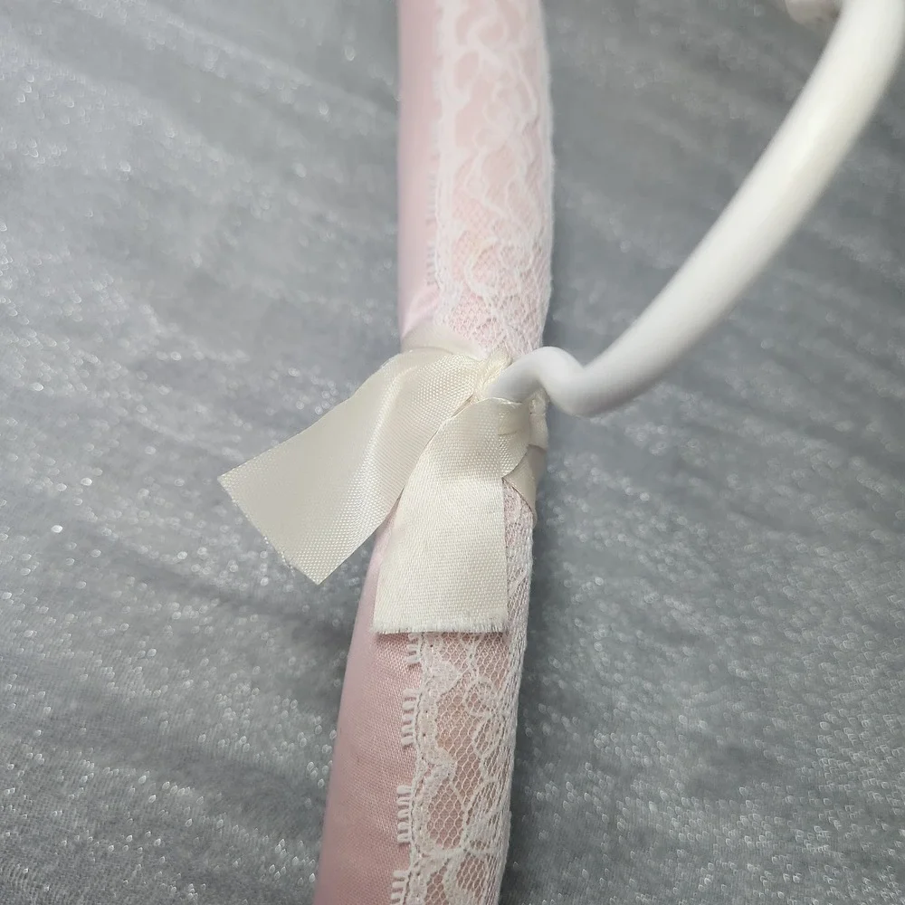 Set of 2 Vintage Style Padded Hangers Lavender Crochet & Pink Satin Lace padded